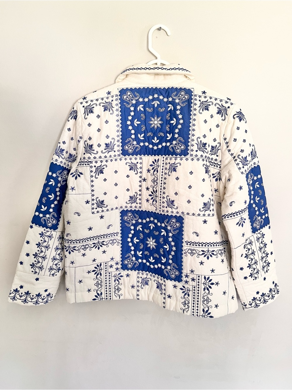 Sezane Smith In Blue Ecru Bandana Embroidered Quilted Floral Jacket Size 40 - Picture 8 of 11
